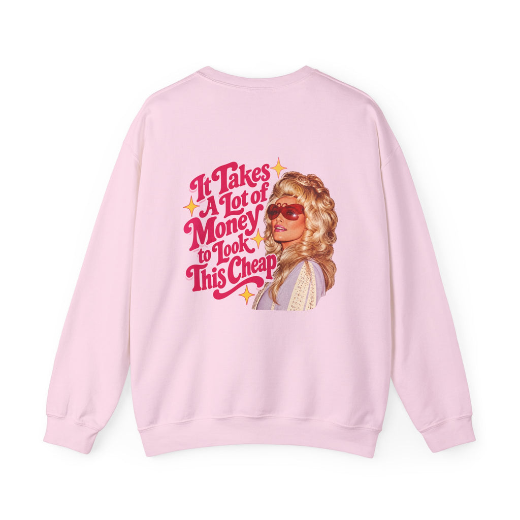 Dolly Parton inspired sweatshirt, retro western graphic, It Takes A Lot of Money quote