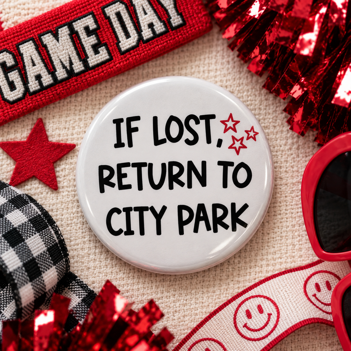 If Lost, Return to City Park 3" Game Day Button