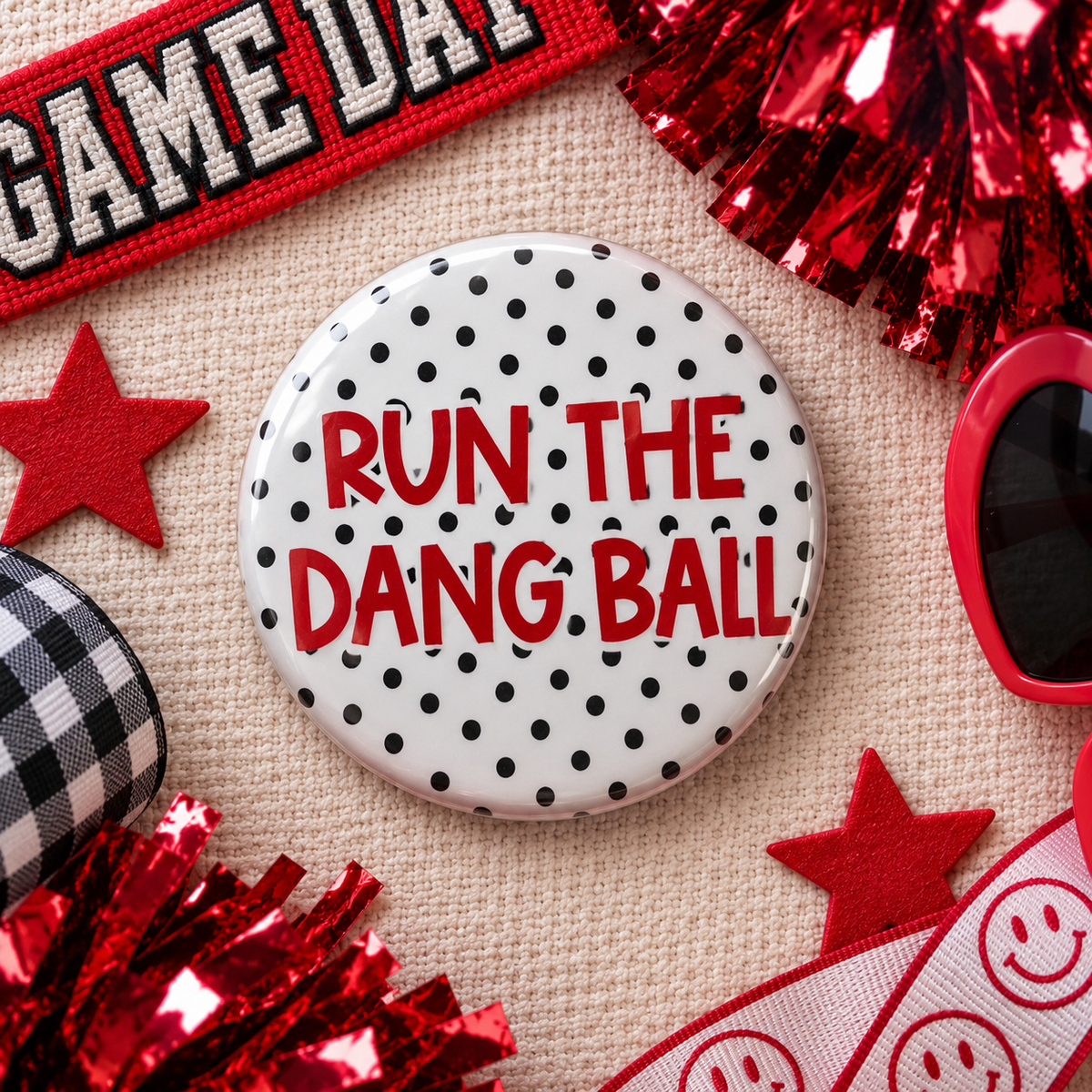Run the Dang Ball Polka Dot 3" Button