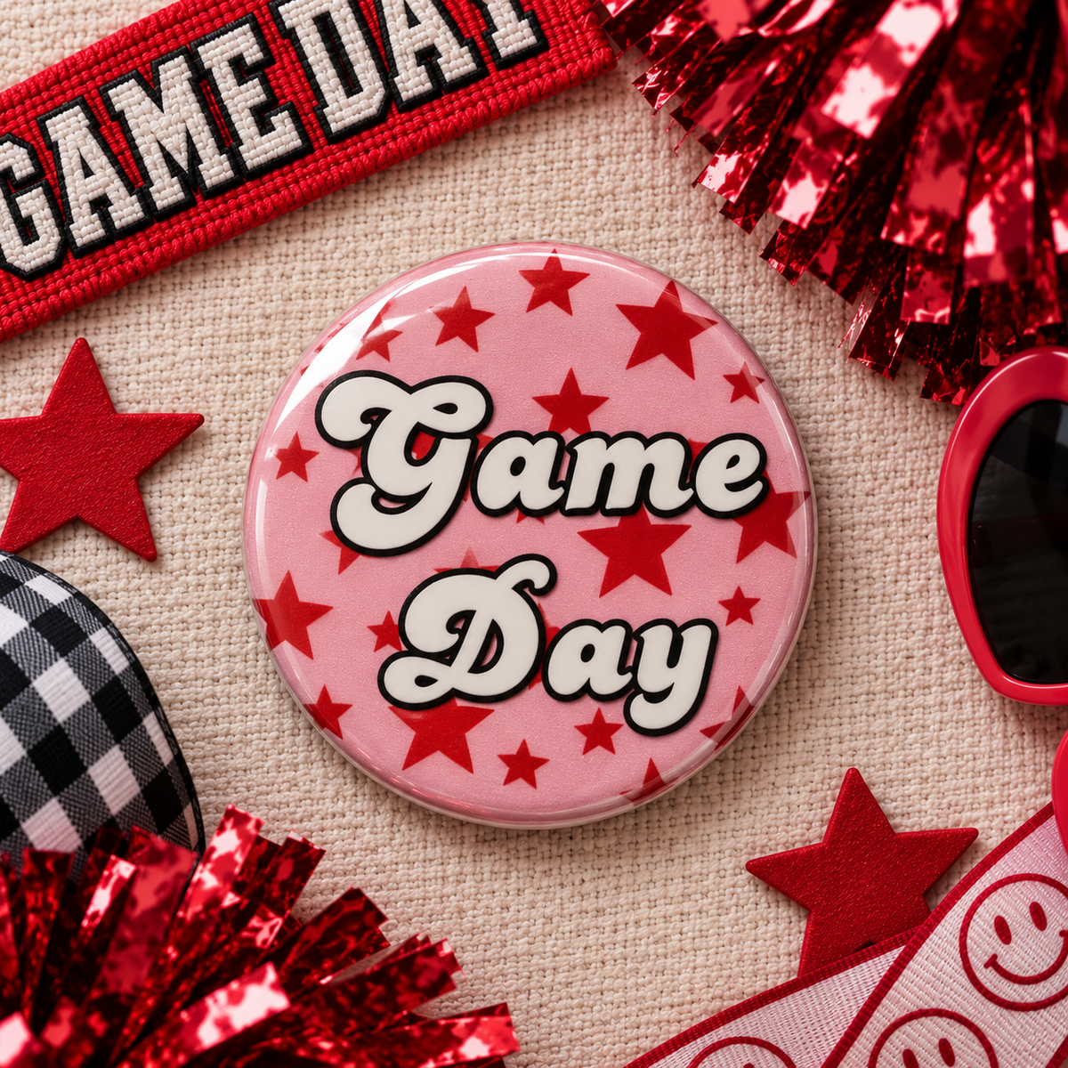 Pink Game Day Stars 3" Button