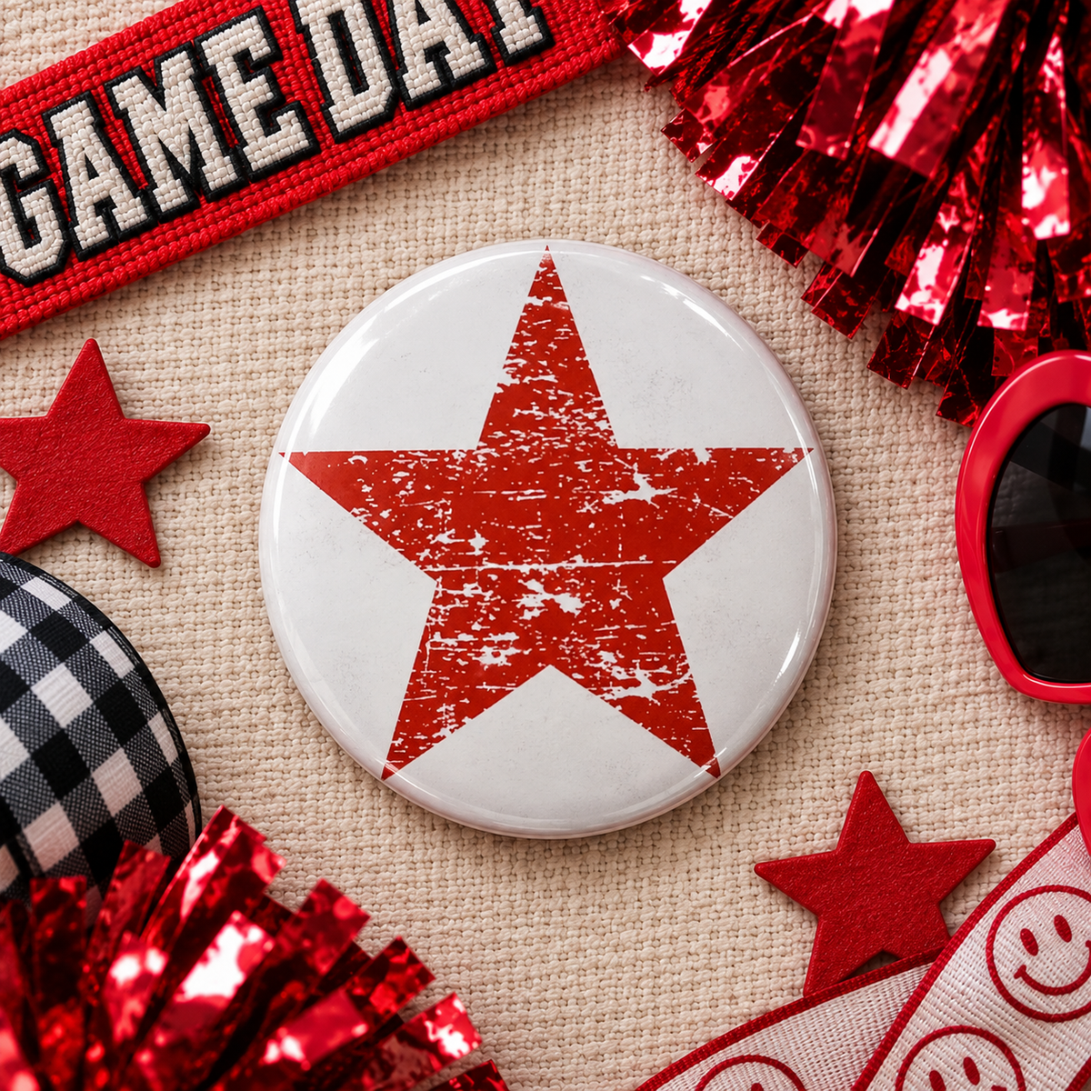 Red Distressed Star 3" Button