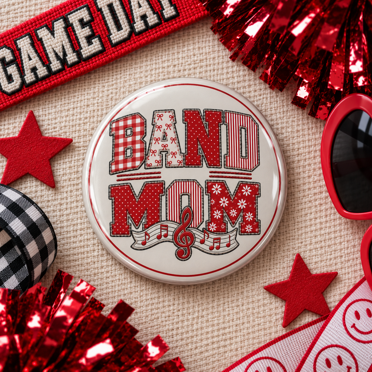 Patchwork Band Mom 3" Button