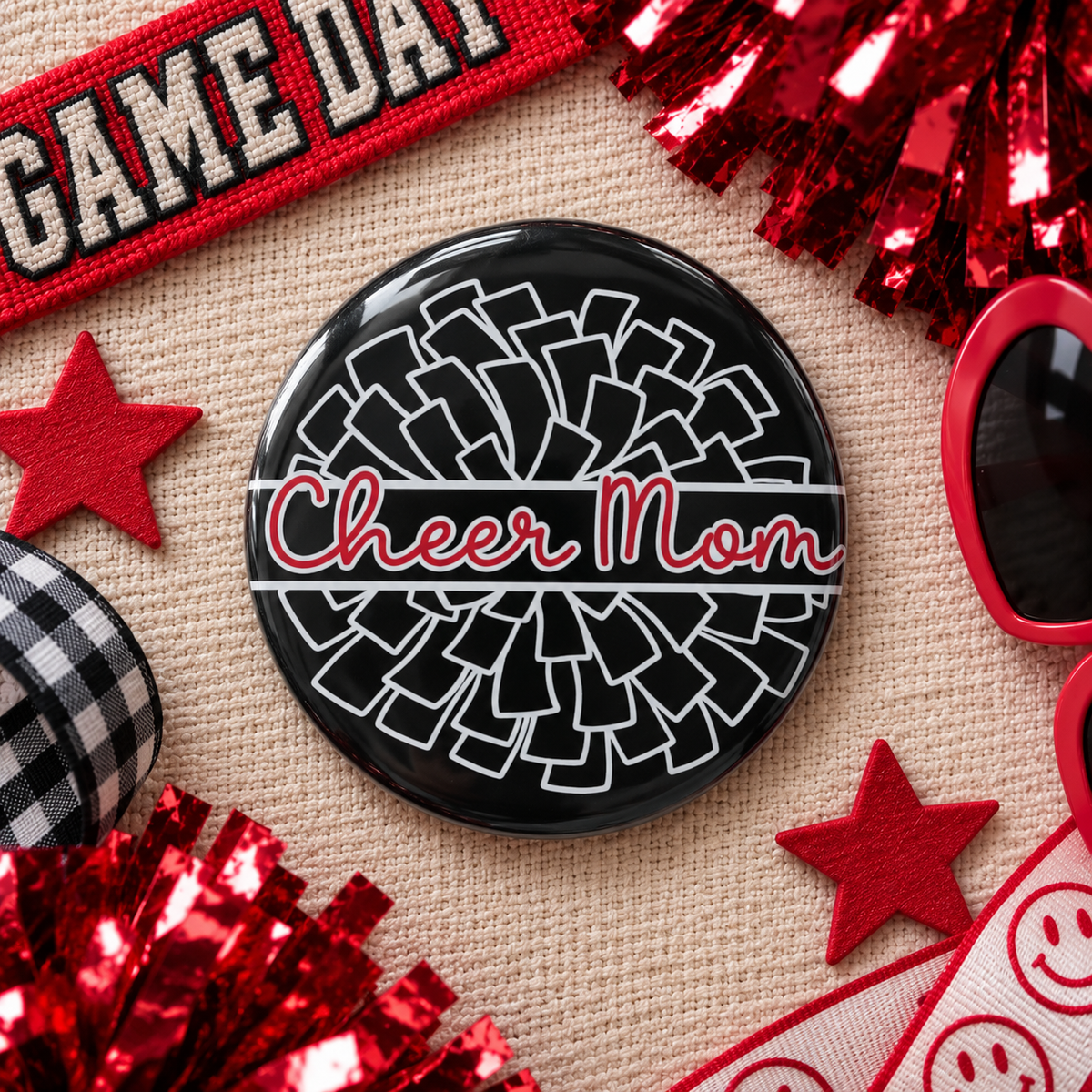 Cheer Mom Pom 3" Button